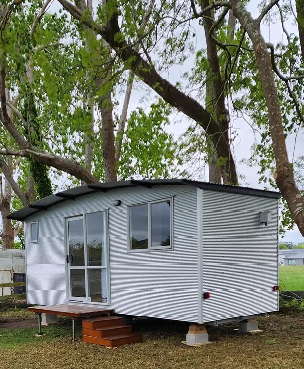 New Zealand landscape with a portable cabin